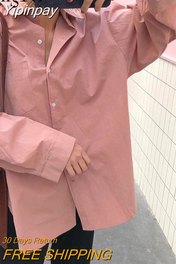 Yipinpay 2023 Fashion Top Korean Shirt Women Cotton Loose Buttons Long Sleeve Oversized Blouses Office Ladies BF Vintage Blusas